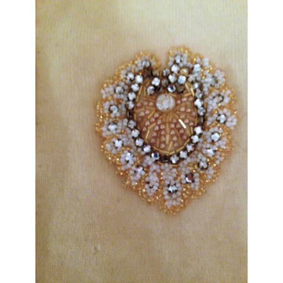 VINTAGE CARDIGAN SWEATER BEADED PEARL CREST RHINESTONE BUTTONS - Picture 12 of 14